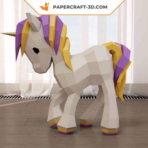 Papercraft baby unicorn in 3D origami