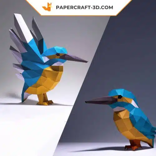 Papercraft kingfisher in 3D origami