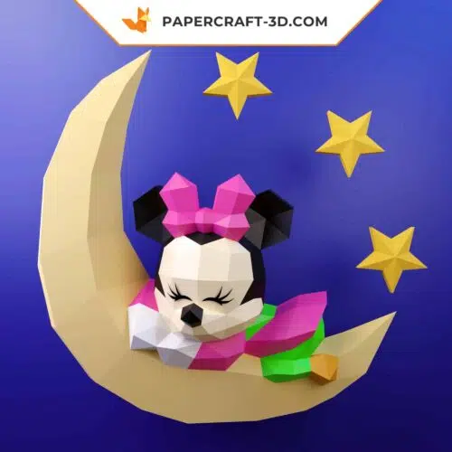 Papercraft baby minnie sleeping in 3D origami