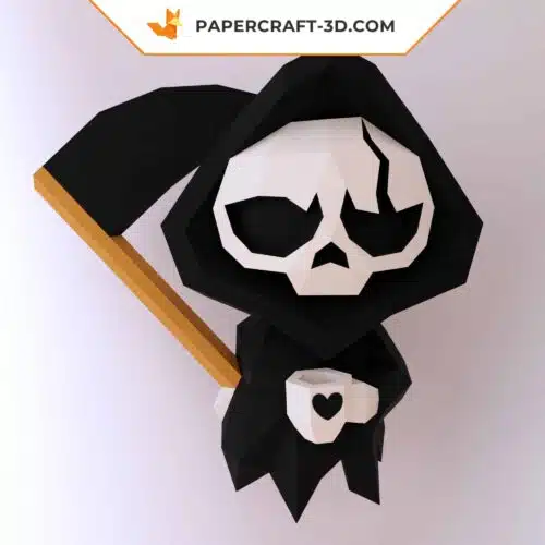 Papercraft statuette death with coffee in origami 3D