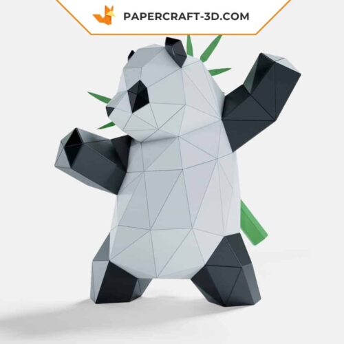 Papercraft panda practicing martial arts in 3D origami