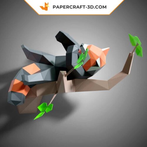 Papercraft red panda yawning in origami 3D