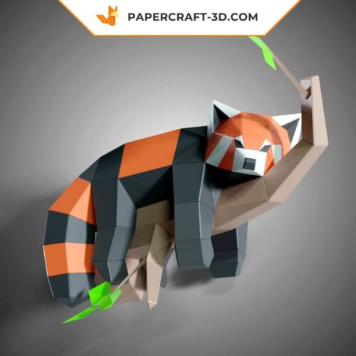 Papercraft lazy red panda lying in 3D origami