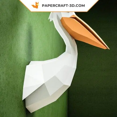 Papercraft pelican head wall in 3D origami