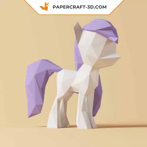 Papercraft of small purple pony in 3D origami