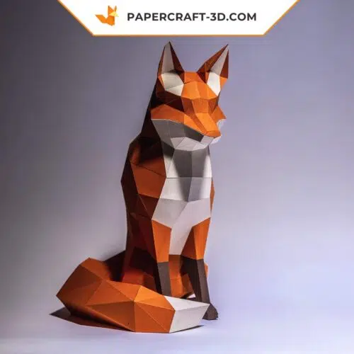 Papercraft of sitting fox in 3D origami