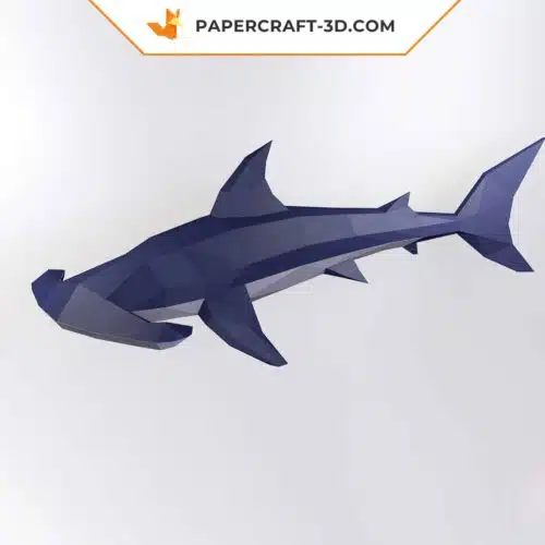 Papercraft of cute baby hammerhead shark in 3D origami