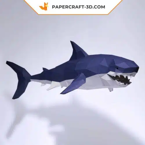 Papercraft of aggressive shark in 3D origami