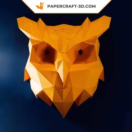 Papercraft owl head wall in 3D origami