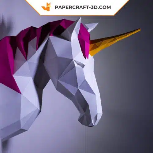 Papercraft unicorn head in origami 3D
