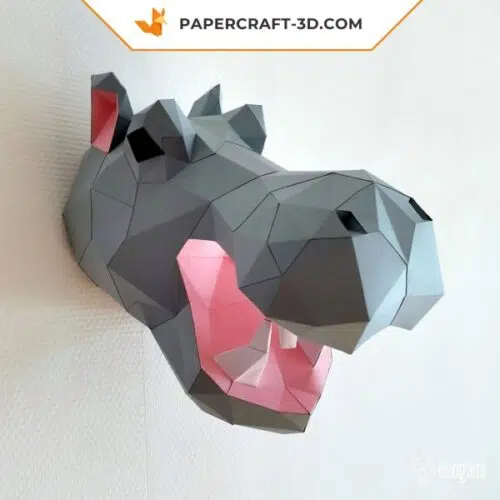 Papercraft hippopotamus head in 3D origami