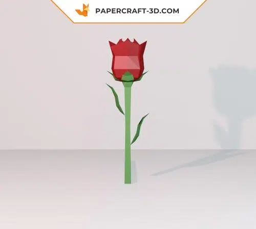 Papercraft red rose in 3D origami