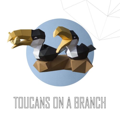 Papercraft of toucans on branch in 3D origami