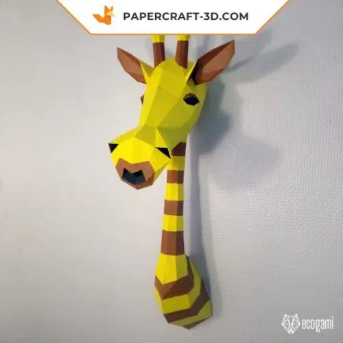 Papercraft giraffe cartoon trophy in 3D origami