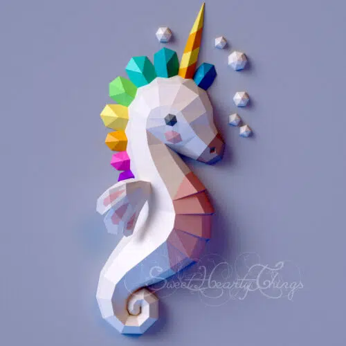 Papercraft unicorn seahorse in origami