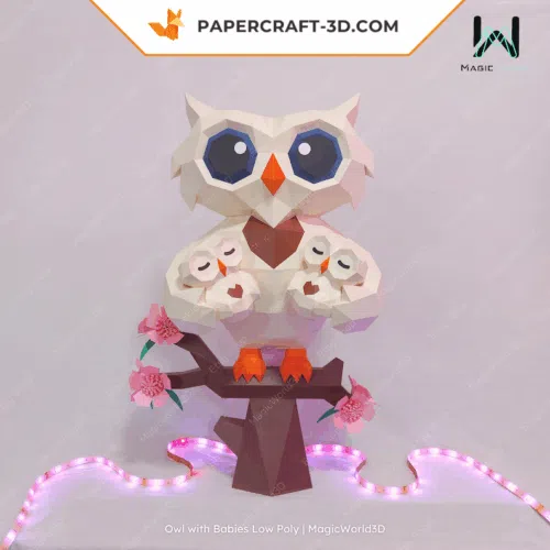 Papercraft chouette avec bébés en origami