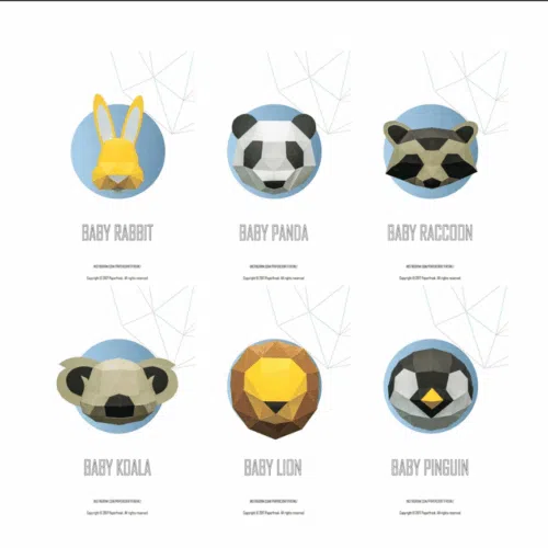 Papercraft pack 3D baby animals: panda, rabbit, lion, penguin and more